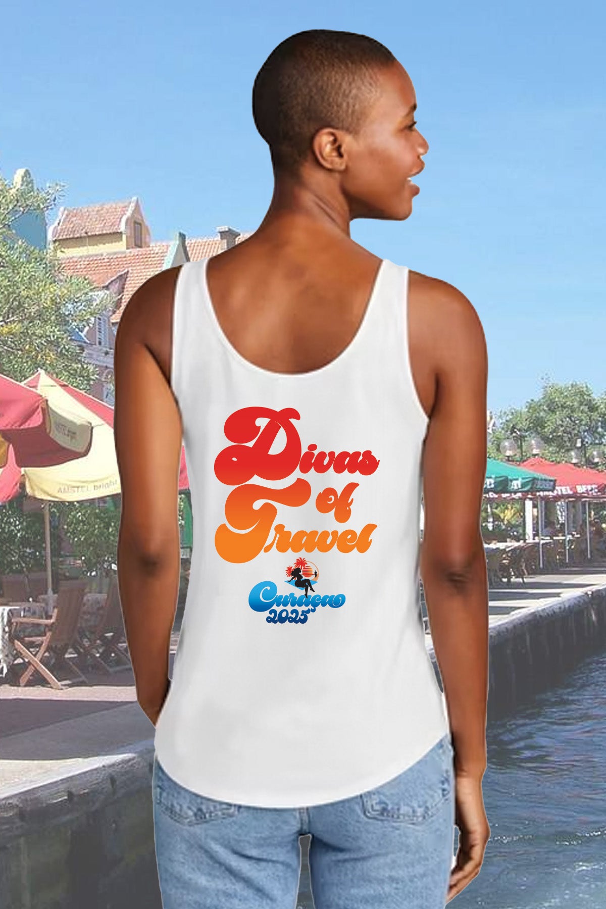 Mz. Travel Diva Curaçao - 2 Sided White Muscle Shirt