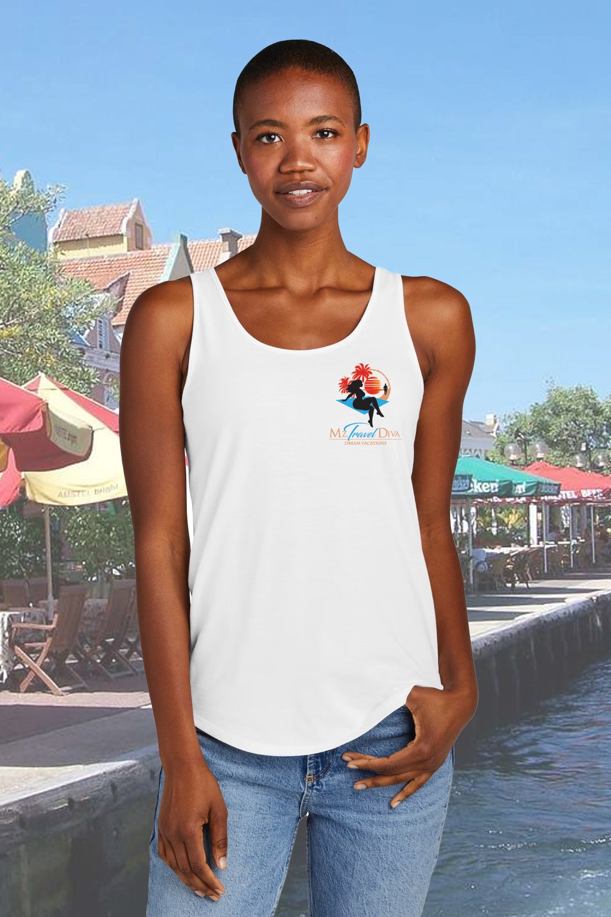 Mz. Travel Diva Curaçao - 2 Sided White Muscle Shirt