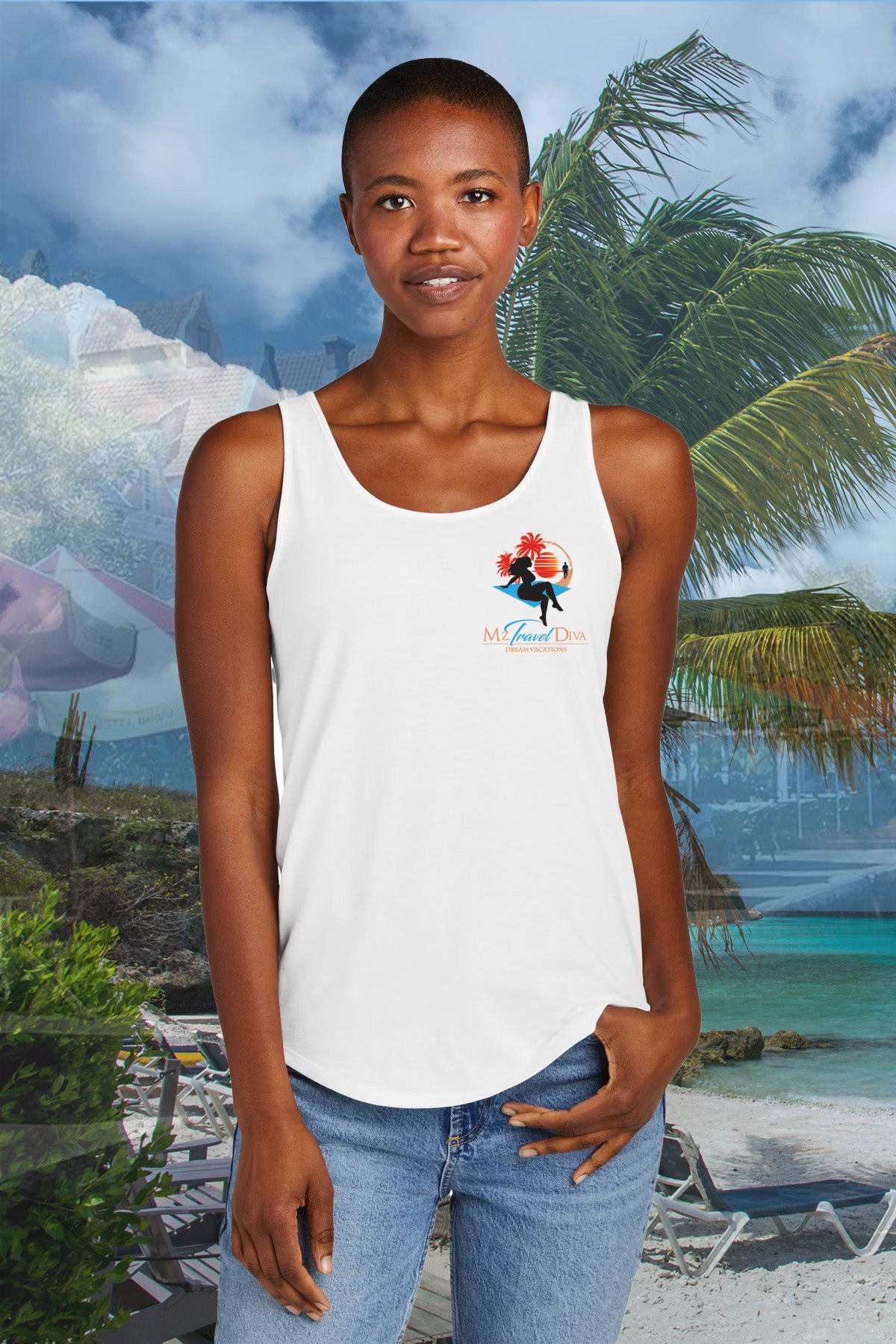 Mz. Travel Diva - Divas of Travel - 2 Sided White Muscle Shirt